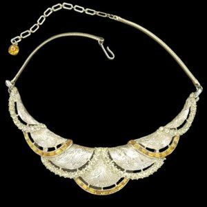 Vintage Corocraft Topaz Rhinestone Sculpted Necklace